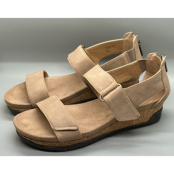 Adrienne Vittadini Taytum Taupe Open Toe Platform Sandals Shoes Sz 6M - Picture 2 of 10